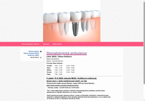 Zobrazit webové stránky Stomatologie - MUDr. Tatiana Kutlíková