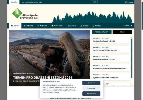 Webové stránky Jihozápadní dřevařská a.s., Sušice