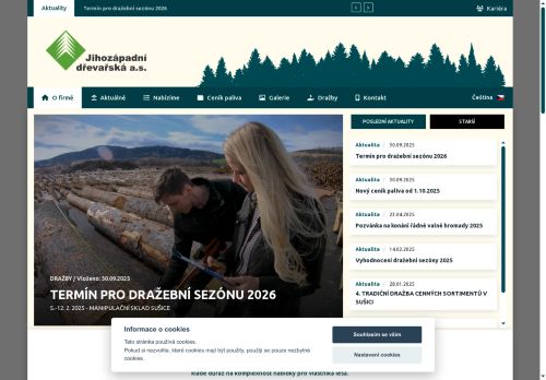 Webové stránky Jihozápadní dřevařská a.s., Sušice