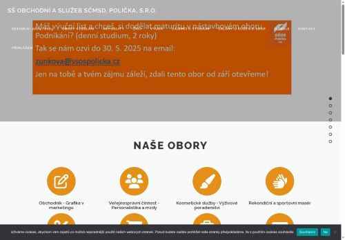 Webové stránky Střední škola obchodní a služeb SČMSD, Polička, s.r.o., Polička