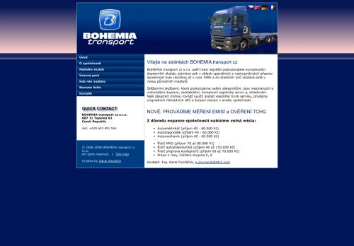 Webové stránky BOHEMIA transport cz s.r.o., Topolná