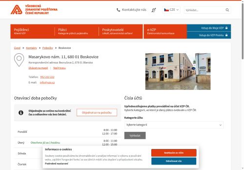 Zobrazit webové stránky Všeobecná zdravotní pojišťovna ČR, Boskovice