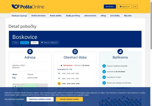 Zobrazit webové stránky Česká pošta, pobočka Boskovice