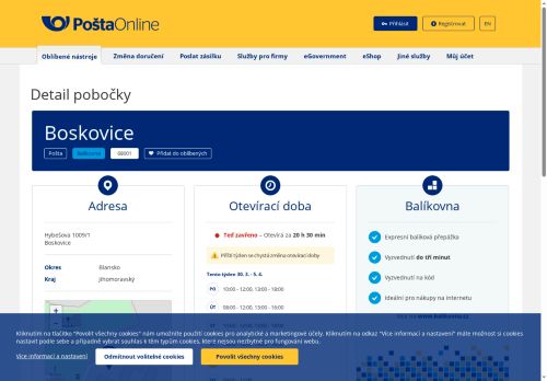 Zobrazit webové stránky Česká pošta, pobočka Boskovice