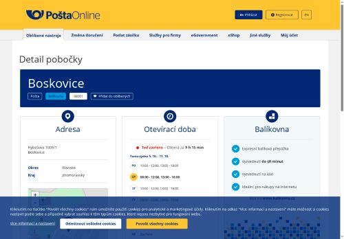 Zobrazit webové stránky Česká pošta, pobočka Boskovice