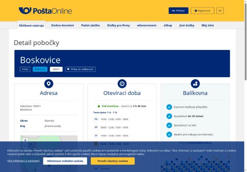 Zobrazit webové stránky Česká pošta, pobočka Boskovice