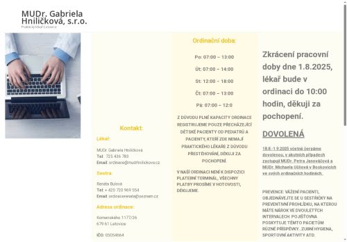 Zobrazit webové stránky Praktický lékař - MUDr. Gabriela Hniličková