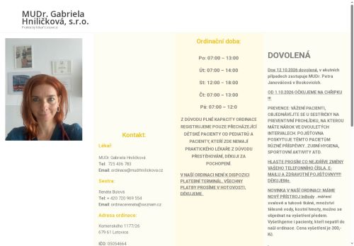 Zobrazit webové stránky Praktický lékař - MUDr. Gabriela Hniličková