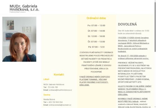 Zobrazit webové stránky Praktický lékař - MUDr. Gabriela Hniličková