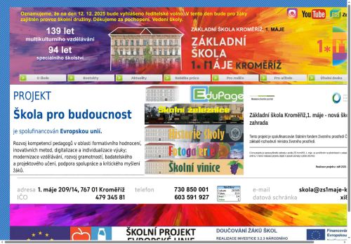 Webové stránky Základní škola Kroměříž, 1. máje, Kroměříž