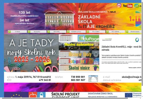 Webové stránky Základní škola Kroměříž, 1. máje, Kroměříž