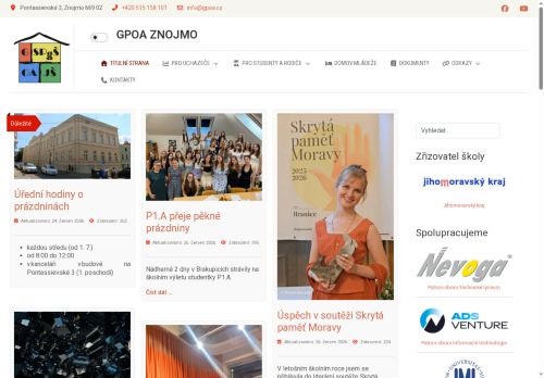 Webové stránky Gymnázium, Střední pedagogická škola, Obchodní akademie a Jazyková škola s právem státní jazykové zkoušky Znojmo, příspěvková organizace, Znojmo