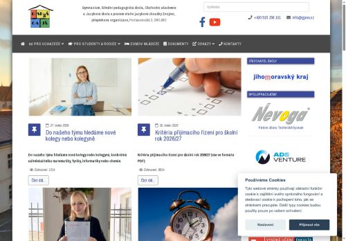 Webové stránky Gymnázium, Střední pedagogická škola, Obchodní akademie a Jazyková škola s právem státní jazykové zkoušky Znojmo, příspěvková organizace, Znojmo