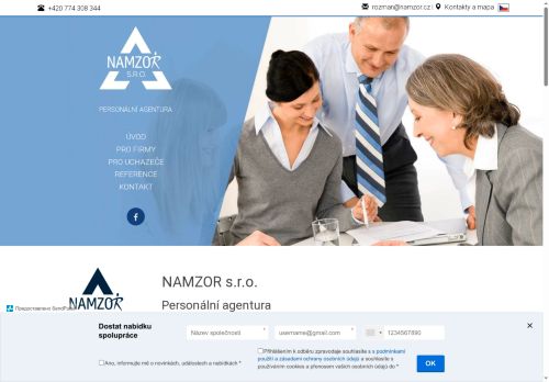 Webové stránky NAMZOR s.r.o., Nymburk