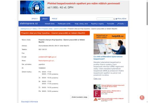 Zobrazit webové stránky Finanční úřad Velké Meziříčí