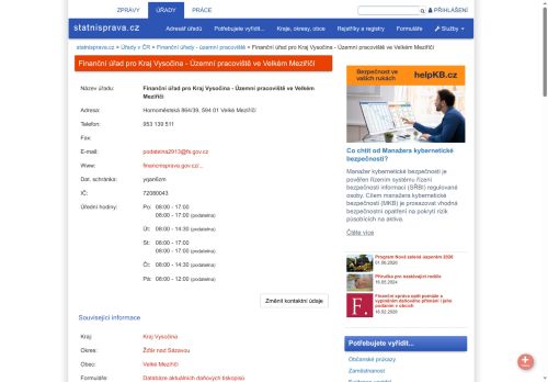 Zobrazit webové stránky Finanční úřad Velké Meziříčí
