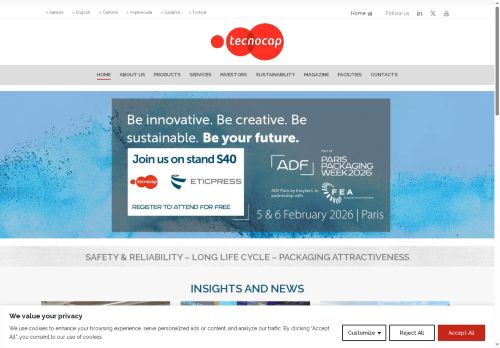 Webové stránky TECNOCAP s.r.o., Střížovice