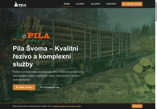 Webové stránky Pila Švoma s.r.o., Radostín nad Oslavou