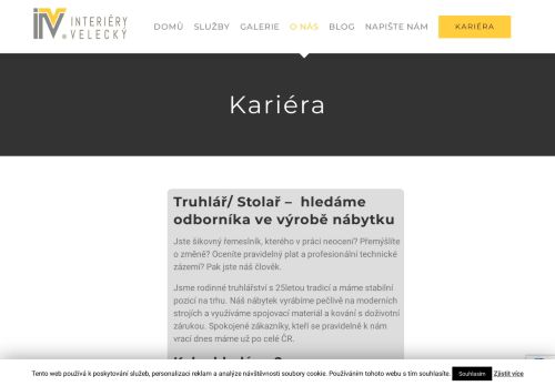 Velecký s.r.o. nabízí práci na pozici Mistr výroby nábytku na míru v obci Křenovice