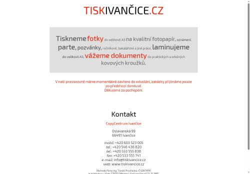 Zobrazit webové stránky Copycentrum Ivančice