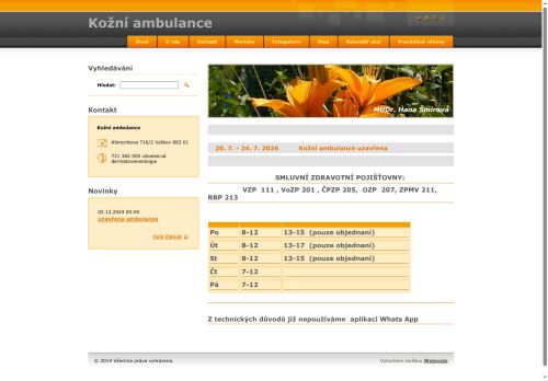 Zobrazit webové stránky Kožní ambulance - MUDr. Hana Šmírová