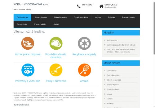 Webové stránky KORA - VODOSTAVING s.r.o., Kunštát