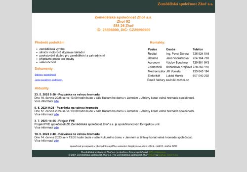 Webové stránky ZEOS Kamenice, s.r.o., Kamenice