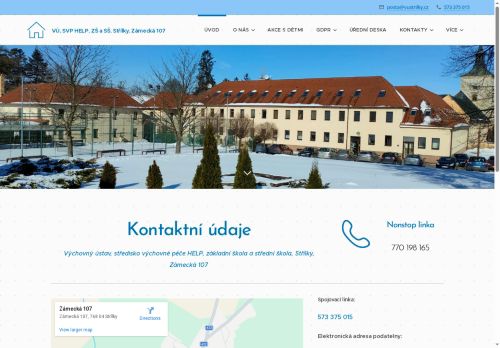 Webové stránky Výchovný ústav, středisko výchovné péče HELP, základní škola a střední škola, Střílky, Zámecká 107, Střílky