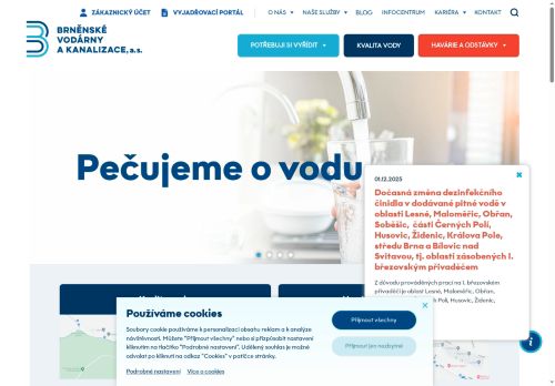Webové stránky Brněnské vodárny a kanalizace, a.s., Modřice