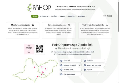 Webové stránky PAHOP, Zdravotní ústav paliativní a hospicové péče, z.ú., Kroměříž