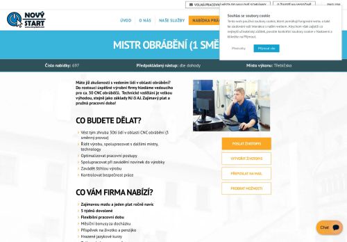 Webové stránky NOVÝ START, personální agentura s.r.o., Telč