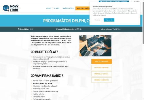 Webové stránky NOVÝ START, personální agentura s.r.o., Třebíč