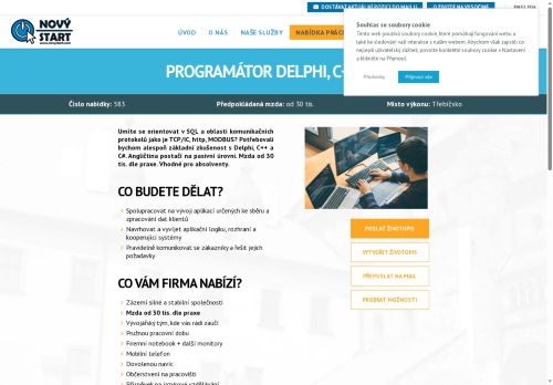 Webové stránky NOVÝ START, personální agentura s.r.o., Třebíč