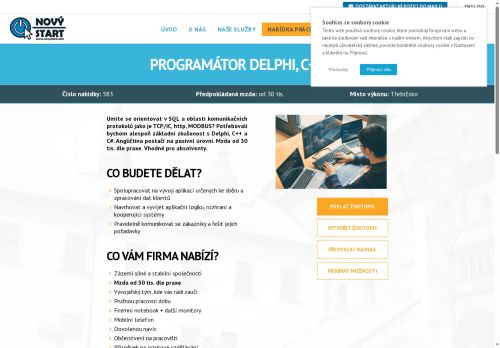 Webové stránky NOVÝ START, personální agentura s.r.o., Třebíč