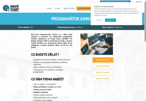 Webové stránky NOVÝ START, personální agentura s.r.o., Třebíč