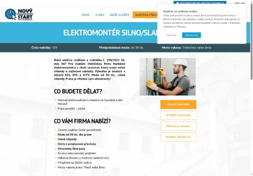 Webové stránky NOVÝ START, personální agentura s.r.o., Třebíč