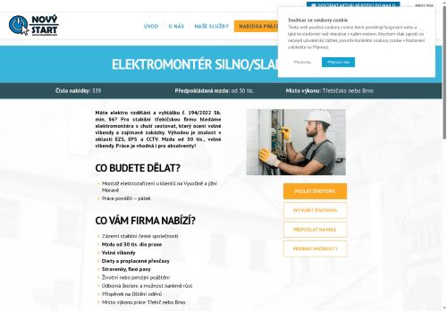 Webové stránky NOVÝ START, personální agentura s.r.o., Třebíč