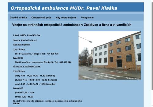 Zobrazit webové stránky Ortopedická ordinace - MUDr. Pavel Klaška