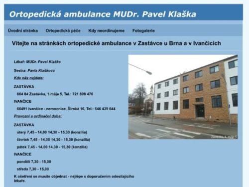 Ortopedická ordinace - MUDr. Pavel Klaška
