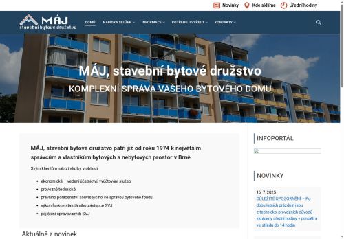Webové stránky MÁJ, stavební bytové družstvo, Brno