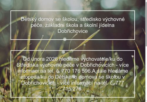 Webové stránky Dětský domov se školou, středisko výchovné péče, základní škola a školní jídelna Dobřichovice, Dobřichovice