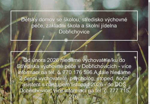 Dětský domov se školou, středisko výchovné péče, základní škola a školní jídelna Dobřichovice nabízí práci na pozici etoped/ka (psycholog/psycholožka) (m/ž) v obci Dobřichovice