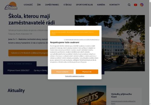 Webové stránky Střední průmyslová škola strojnická a Střední odborná škola profesora Švejcara, Plzeň, Klatovská 109, Plzeň