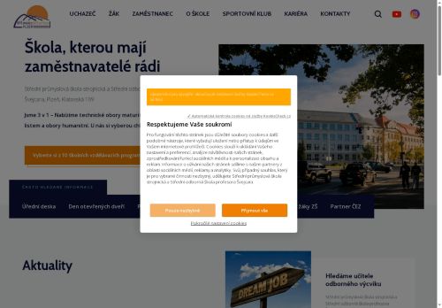 Webové stránky Střední průmyslová škola strojnická a Střední odborná škola profesora Švejcara, Plzeň, Klatovská 109, Plzeň