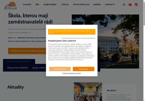 Webové stránky Střední průmyslová škola strojnická a Střední odborná škola profesora Švejcara, Plzeň, Klatovská 109, Plzeň