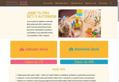 Webové stránky Základní škola a Mateřská škola ABA, Cerhenice