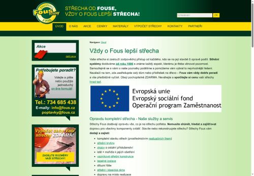 Webové stránky FOUS střechy s.r.o., Dobříš