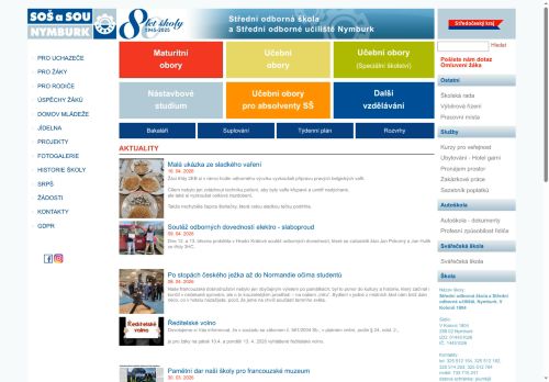 Webové stránky Střední odborná škola a Střední odborné učiliště, Nymburk, V Kolonii 1804, Nymburk