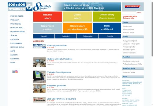 Webové stránky Střední odborná škola a Střední odborné učiliště, Nymburk, V Kolonii 1804, Nymburk