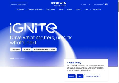 Webové stránky Faurecia Plzeň, s.r.o., Úherce